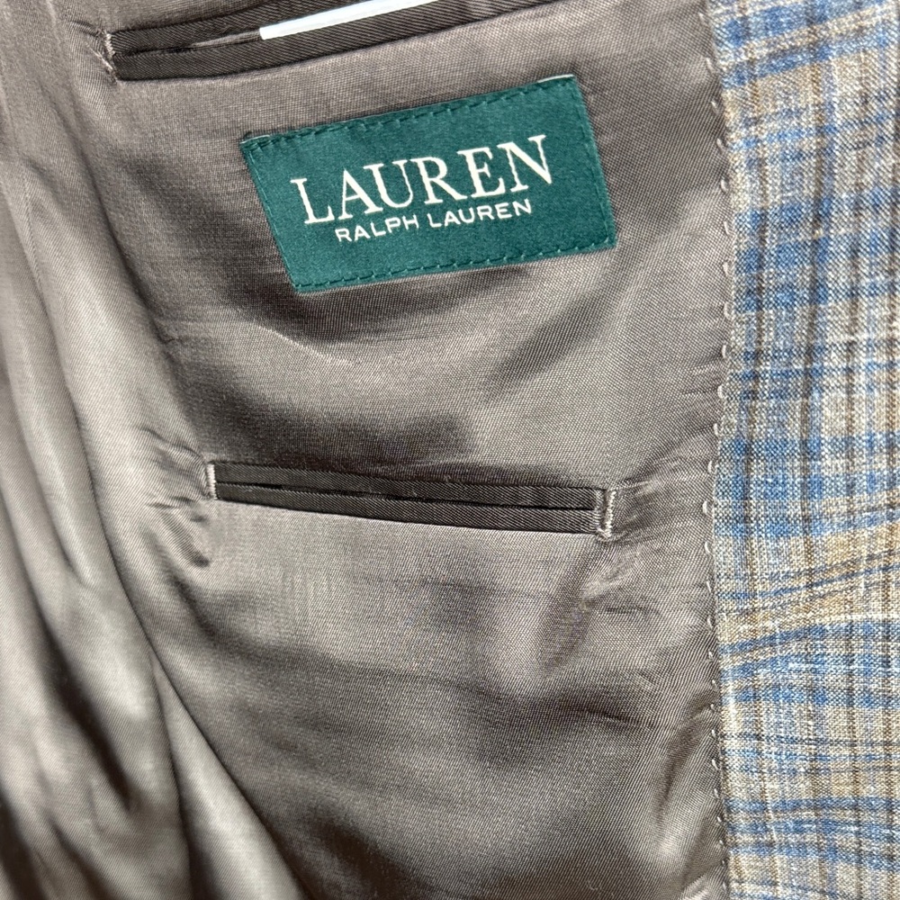 Ralph Lauren Windowpane Wool Silk Linen Blue and Gray Jacket Blazer 40L - Picture 2 of 16